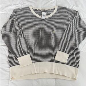 LOFT Black and Cream V-Neck Sweater